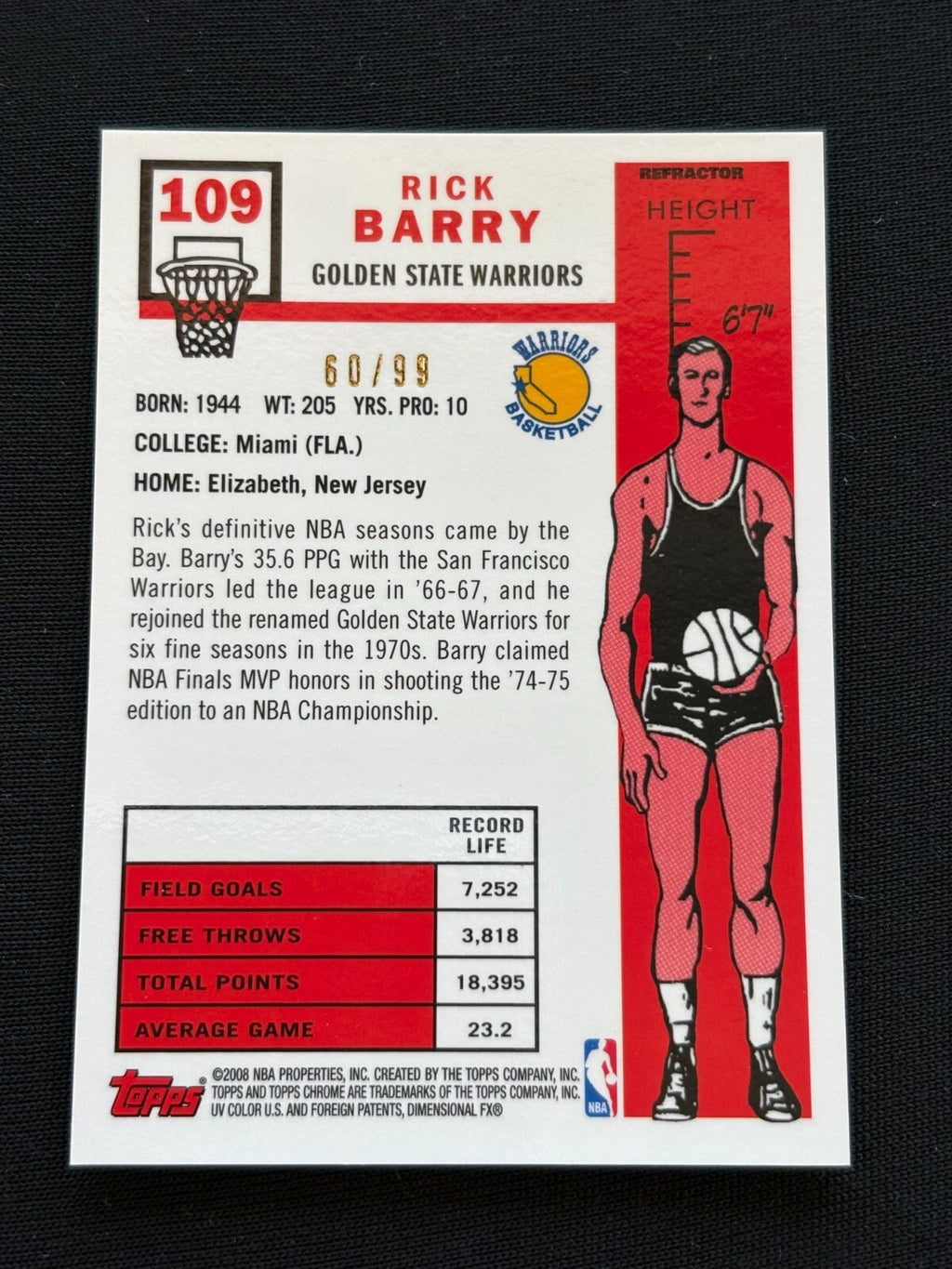 Rick Barry 2008 Topps Chrome 57-58 Inscription IP Auto Autograph Warriors 60/99