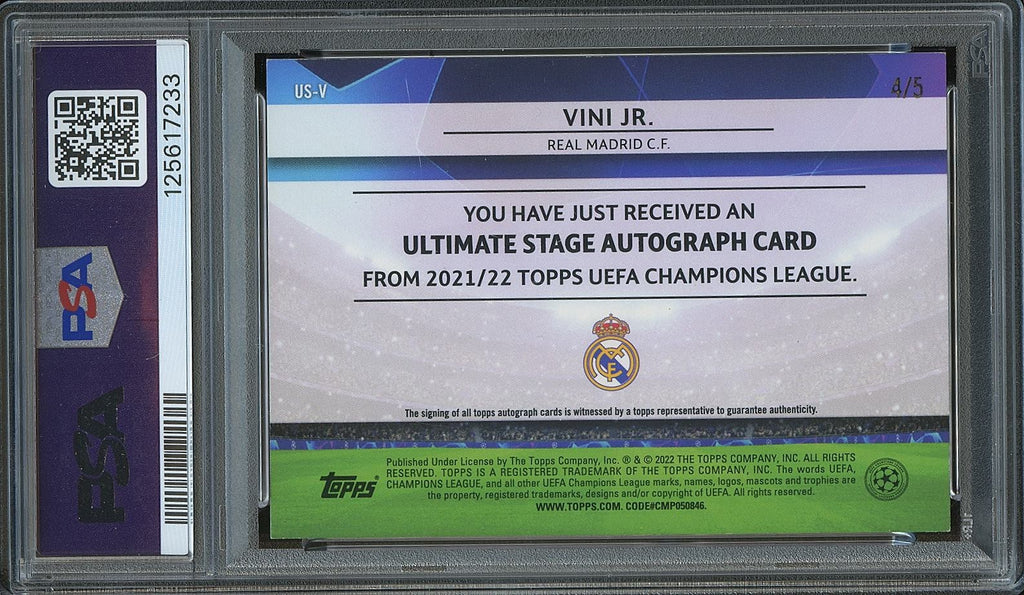Vini Jr. 2021-22 Topps UCL Auto Autograph RED SSP Real Madrid 4/5 PSA 5