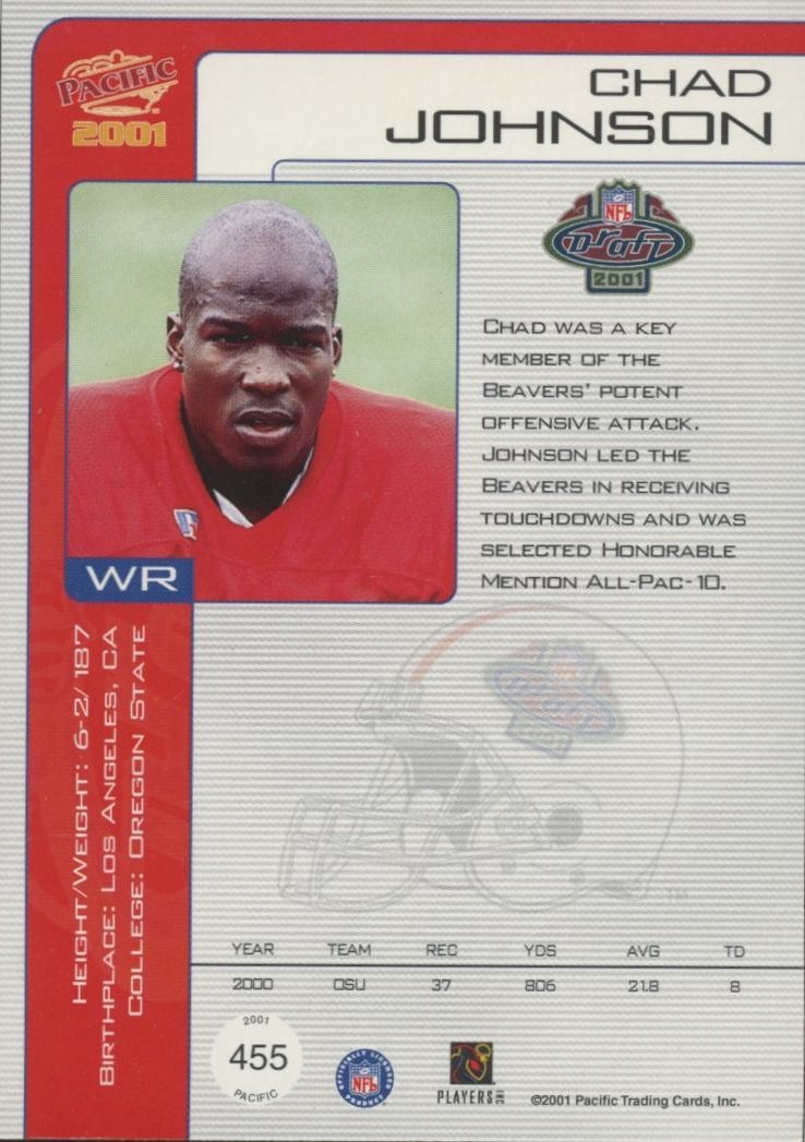 Chad Johnson 2001 Pacific On Card Auto Autograph RC Cincinnati Bengals /1750