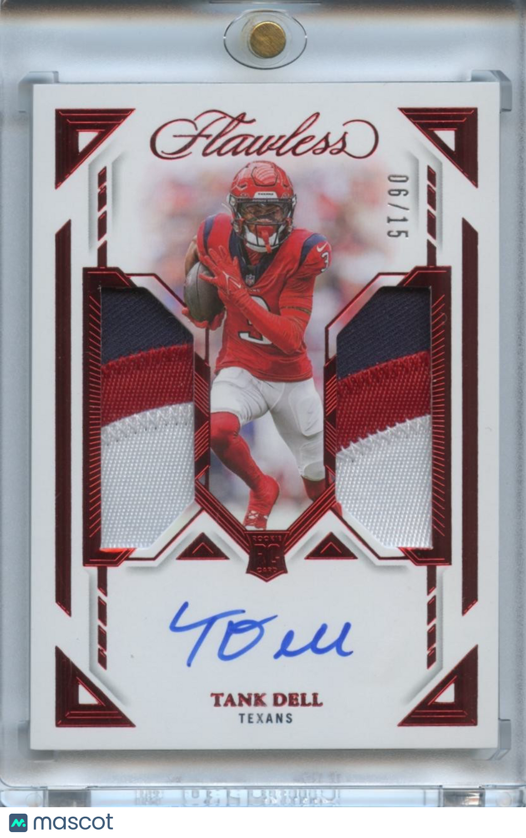 Tank Dell 2023 Flawless Auto Autograph Patch RC Red Houston Texans 6/15