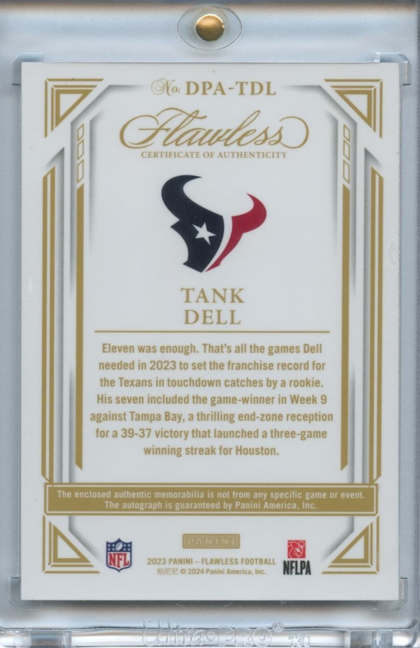 Tank Dell 2023 Flawless Auto Autograph Patch RC Red Houston Texans 6/15