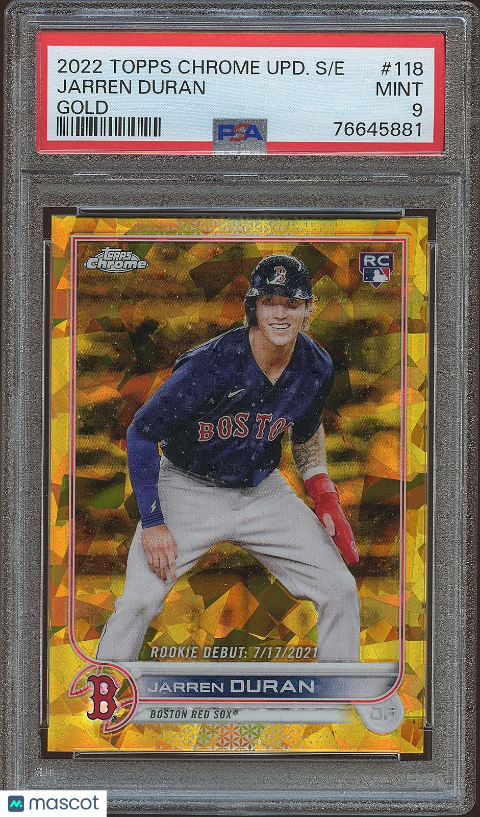 Jarren Duran 2022 Topps Chrome Sapphire GOLD Refractor RC Red Sox 17/50 PSA 9