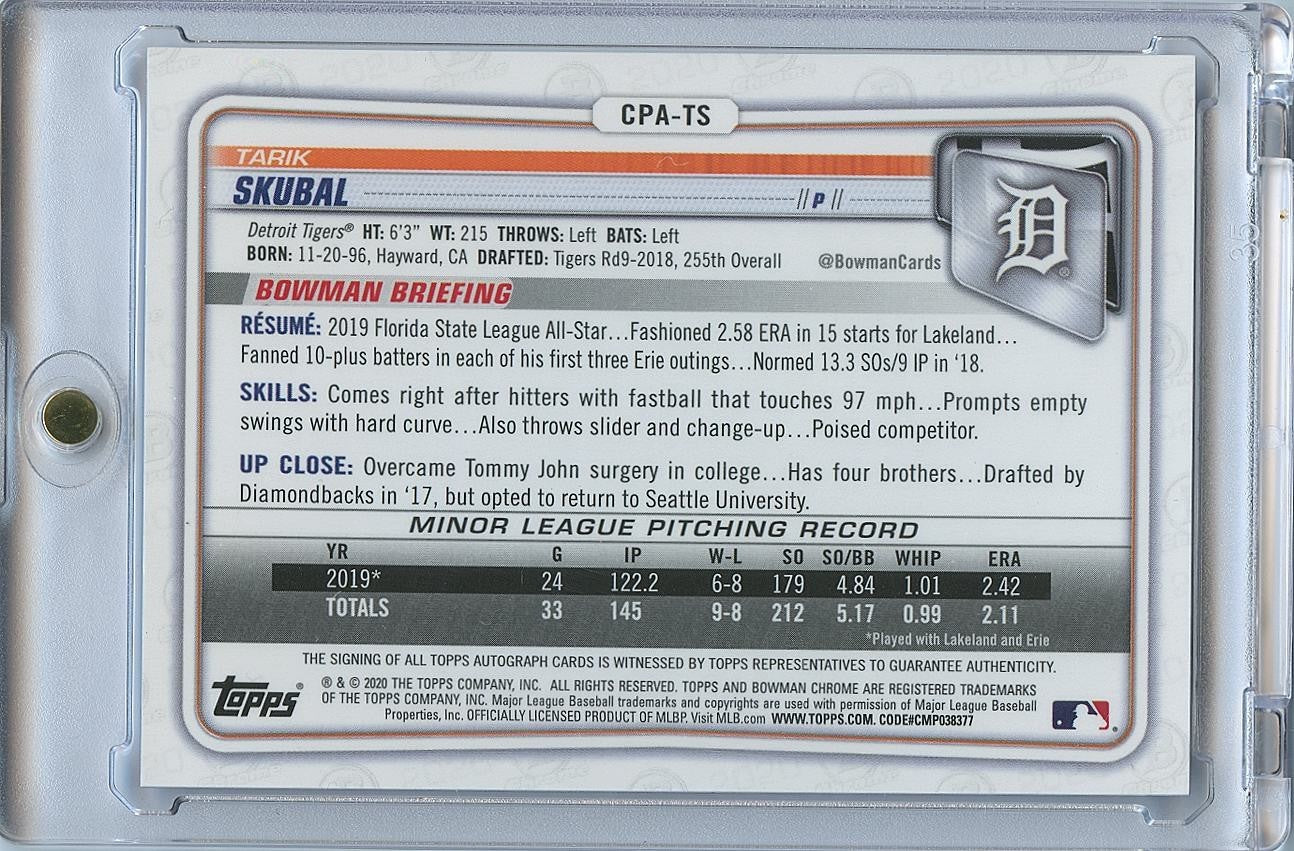 Tarik Skubal 2020 Bowman Chrome 1st Purple Auto Autograph RC Tigers 53/250