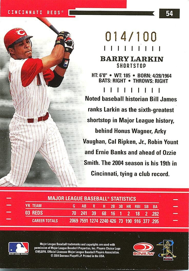 Barry Larkin 2004 Donruss Throwback Threads GOLD Cincinnati Reds 14/100