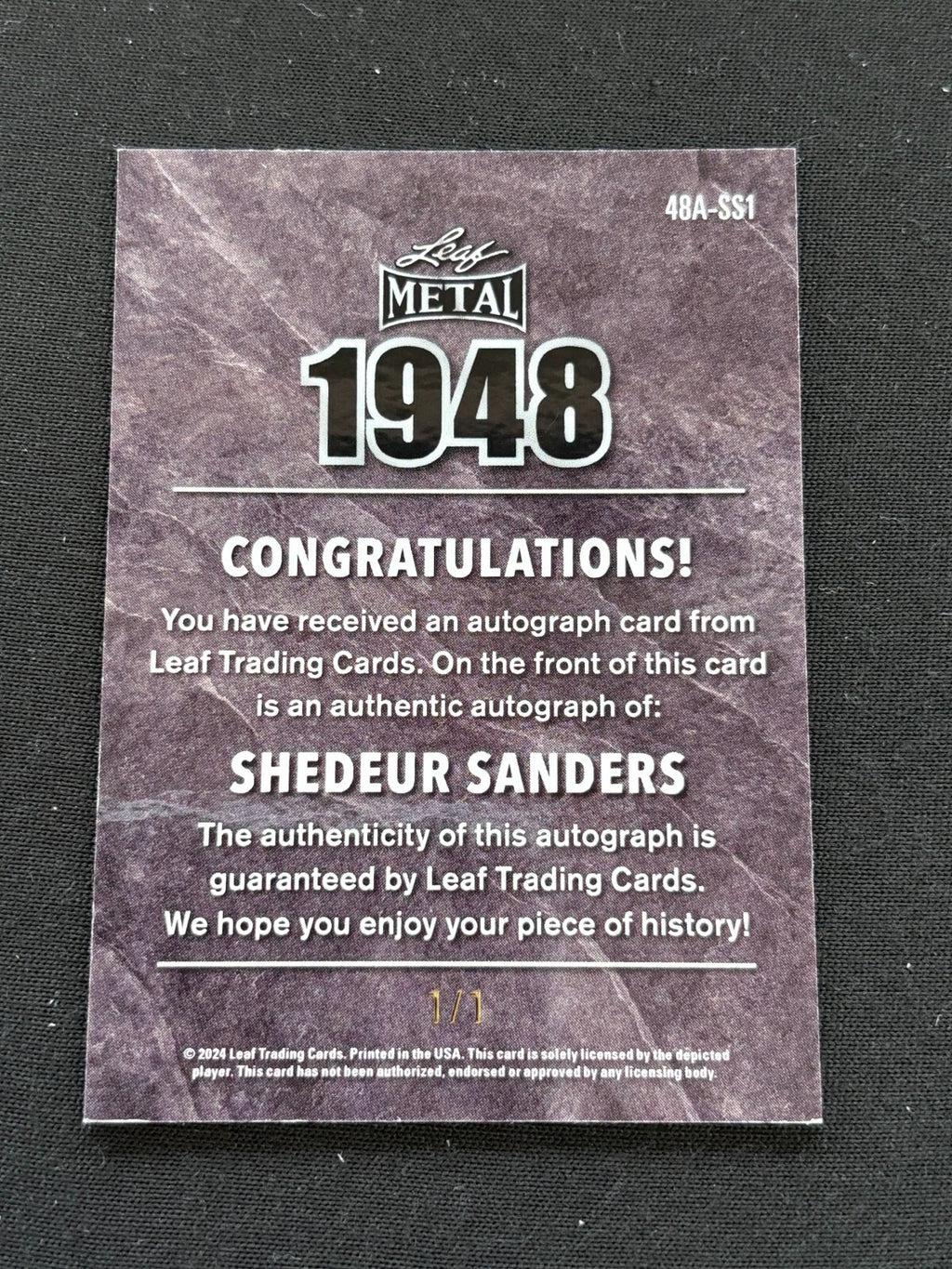Shedeur Sanders 2024 Leaf 1948 Superfractor Auto Autograph Rookie Colorado 1/1