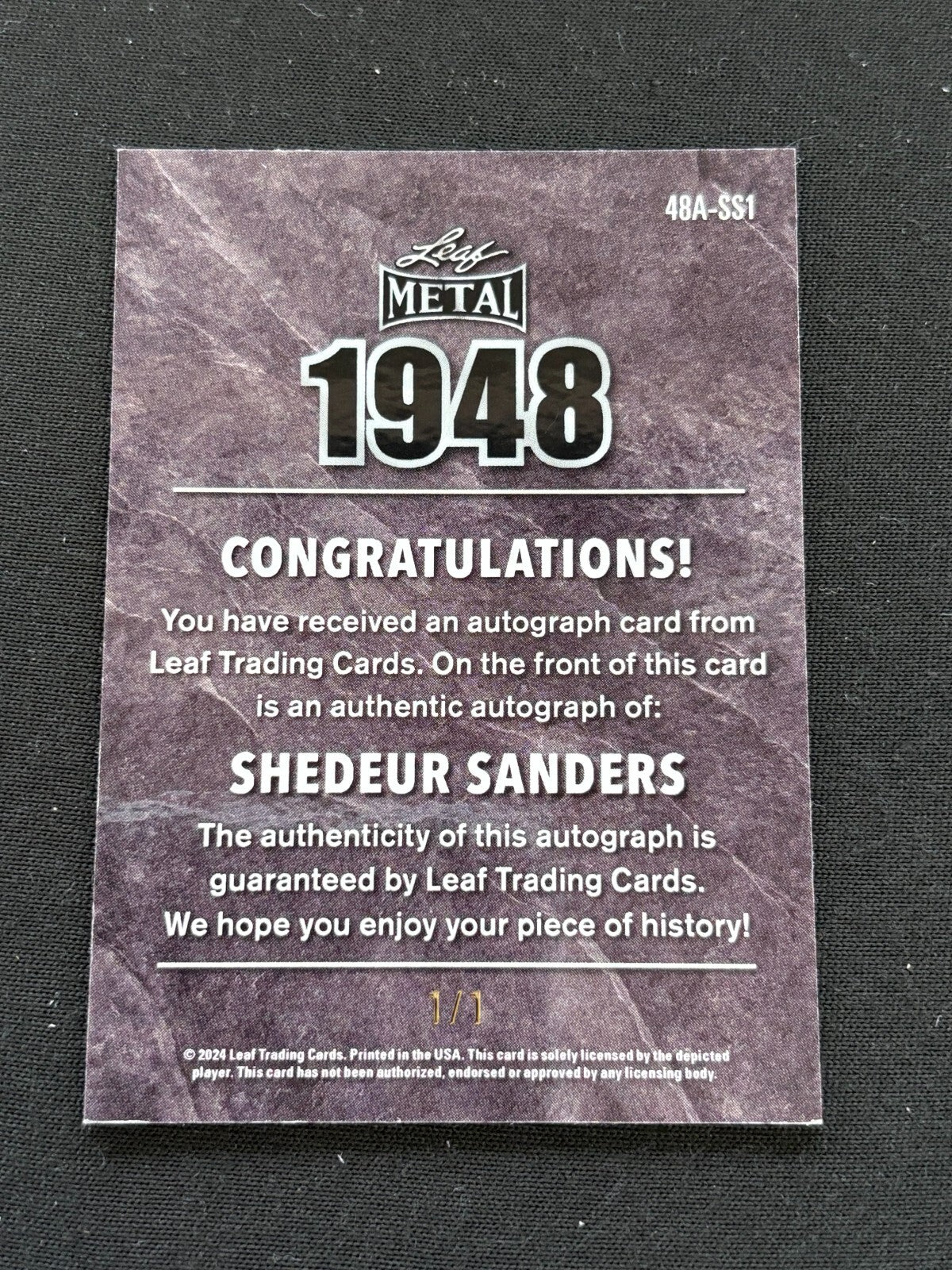 Shedeur Sanders 2024 Leaf 1948 Superfractor Auto Autograph Rookie Colorado 1/1