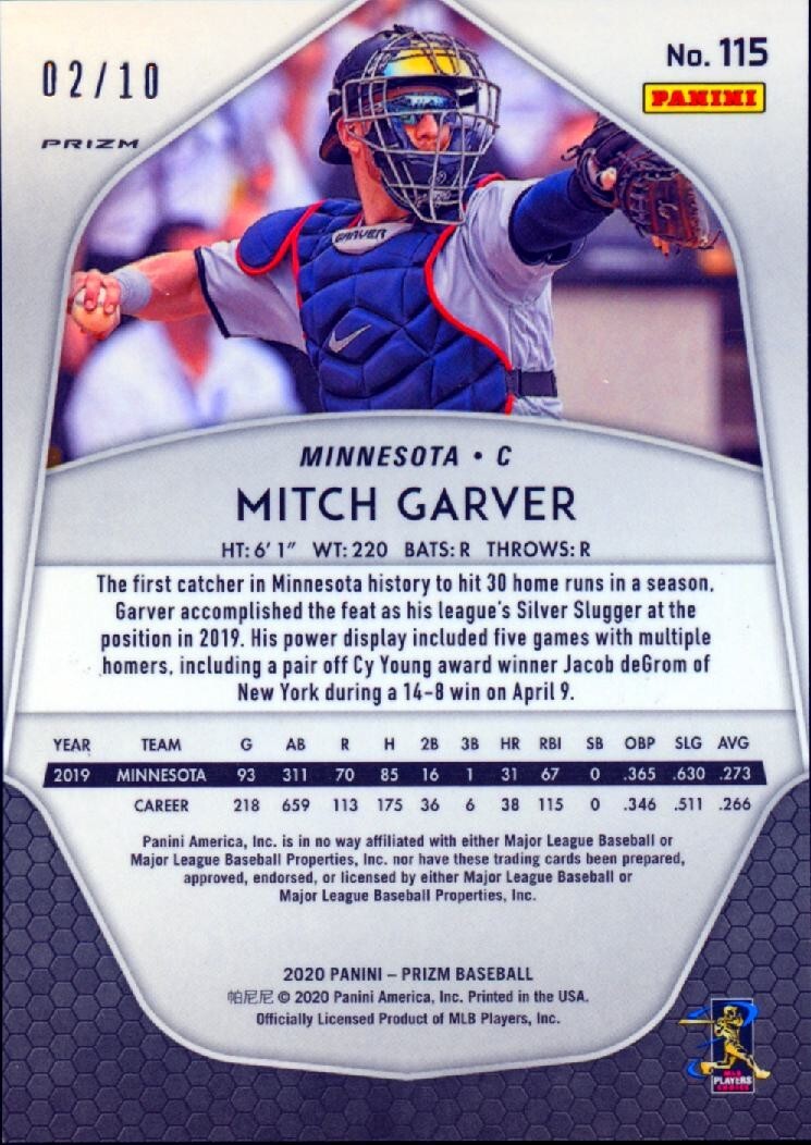 Mitch Garver 2020 Prizm GOLD Prizm Minnesota Twins 2/10 #115