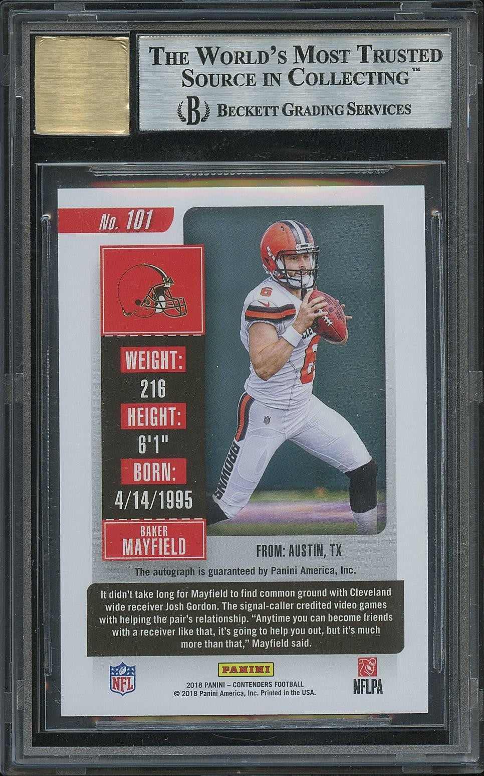 Baker Mayfield 2018 Contenders Variation Auto Autograph RC Browns #101B BGS 9