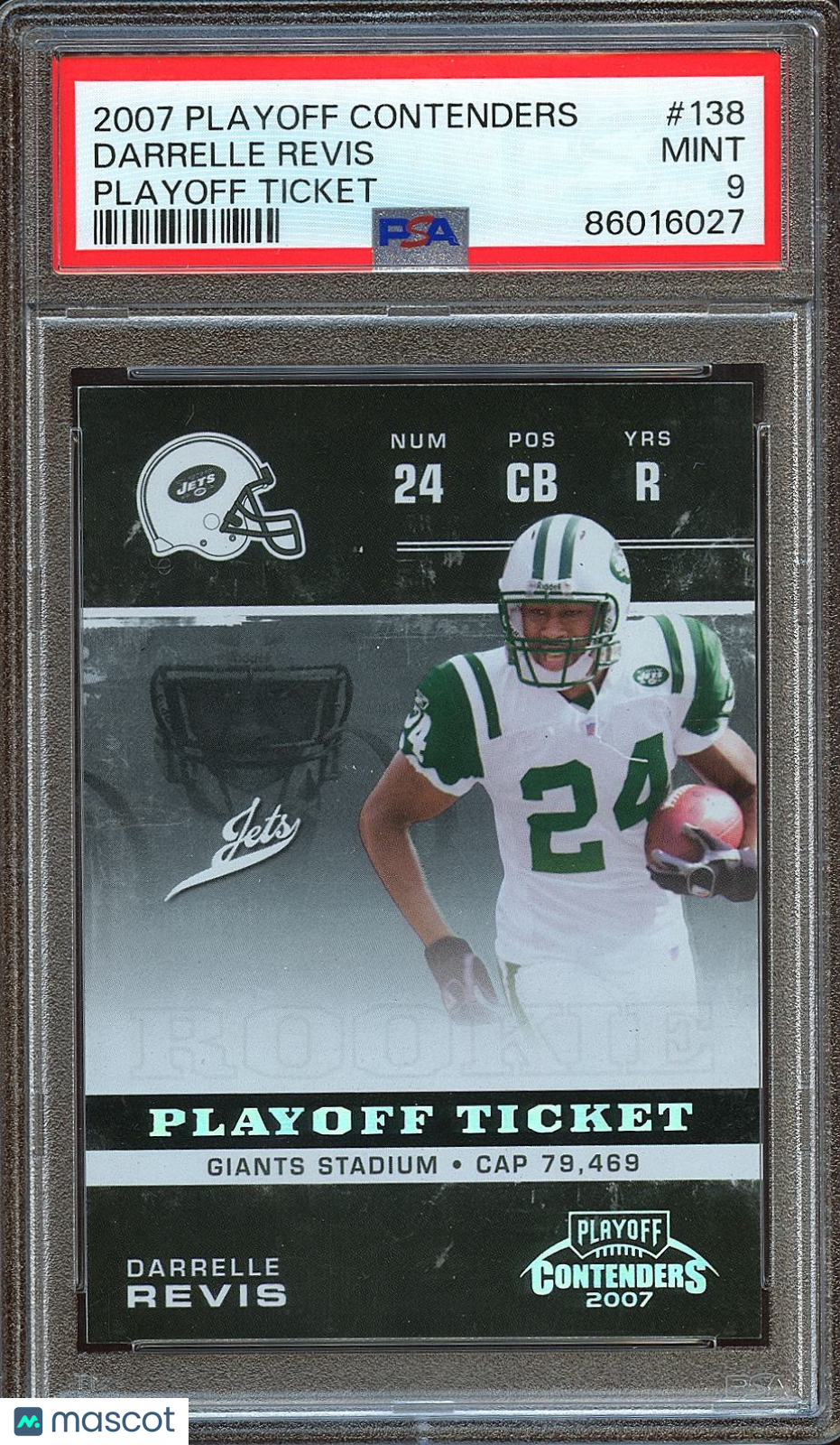 Darrelle Revis 2007 Contenders Playoff Ticket Rookie RC NY Jets 26/99 PSA 9
