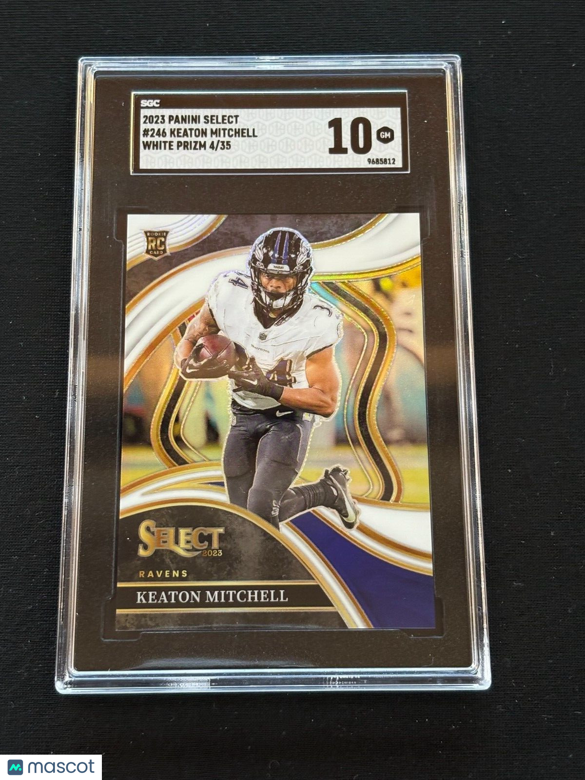 Keaton Mitchell 2023 Select White Prizm Rookie RC Baltimore Ravens 4/35 SGC 10