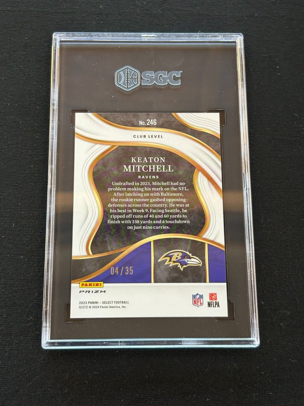 Keaton Mitchell 2023 Select White Prizm Rookie RC Baltimore Ravens 4/35 SGC 10