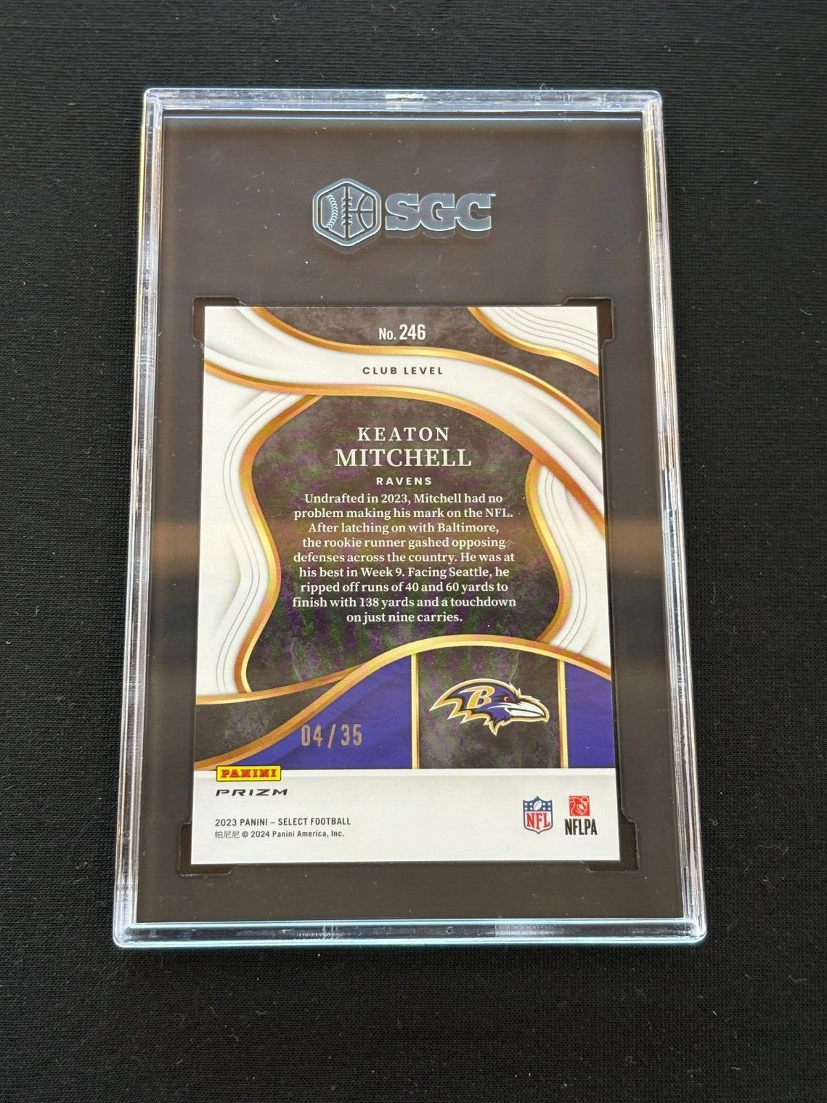 Keaton Mitchell 2023 Select White Prizm Rookie RC Baltimore Ravens 4/35 SGC 10