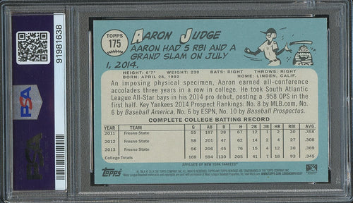 Aaron Judge 2014 Topps Minors Rookie RC Riverdogs NY Yankees #175 PSA 9