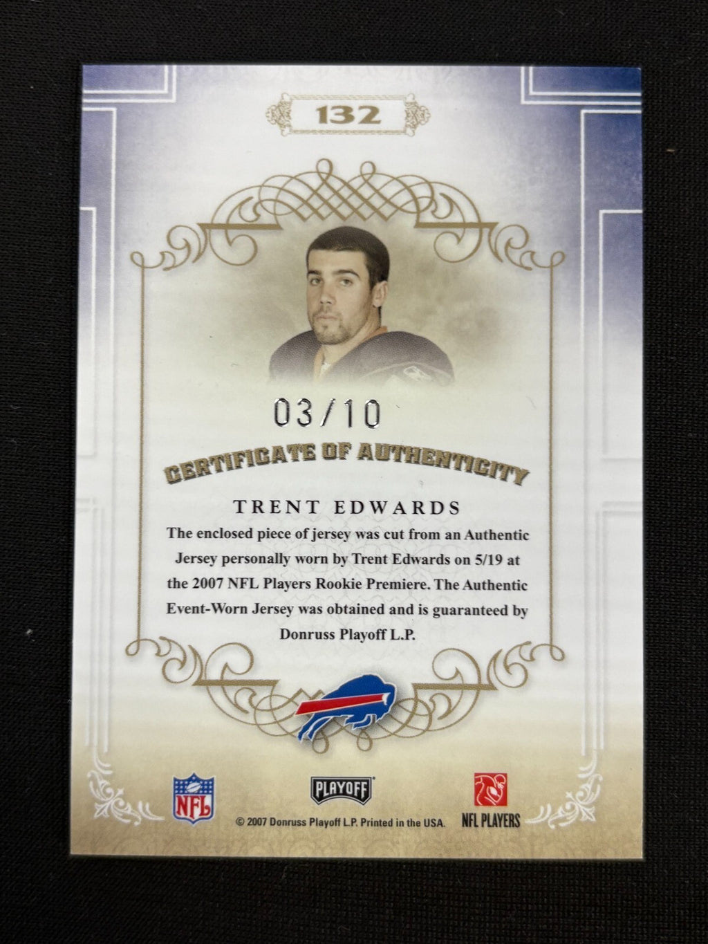 Trent Edwards 2007 National Treasures Rebook Logo Patch RC Buffalo Bills 3/10
