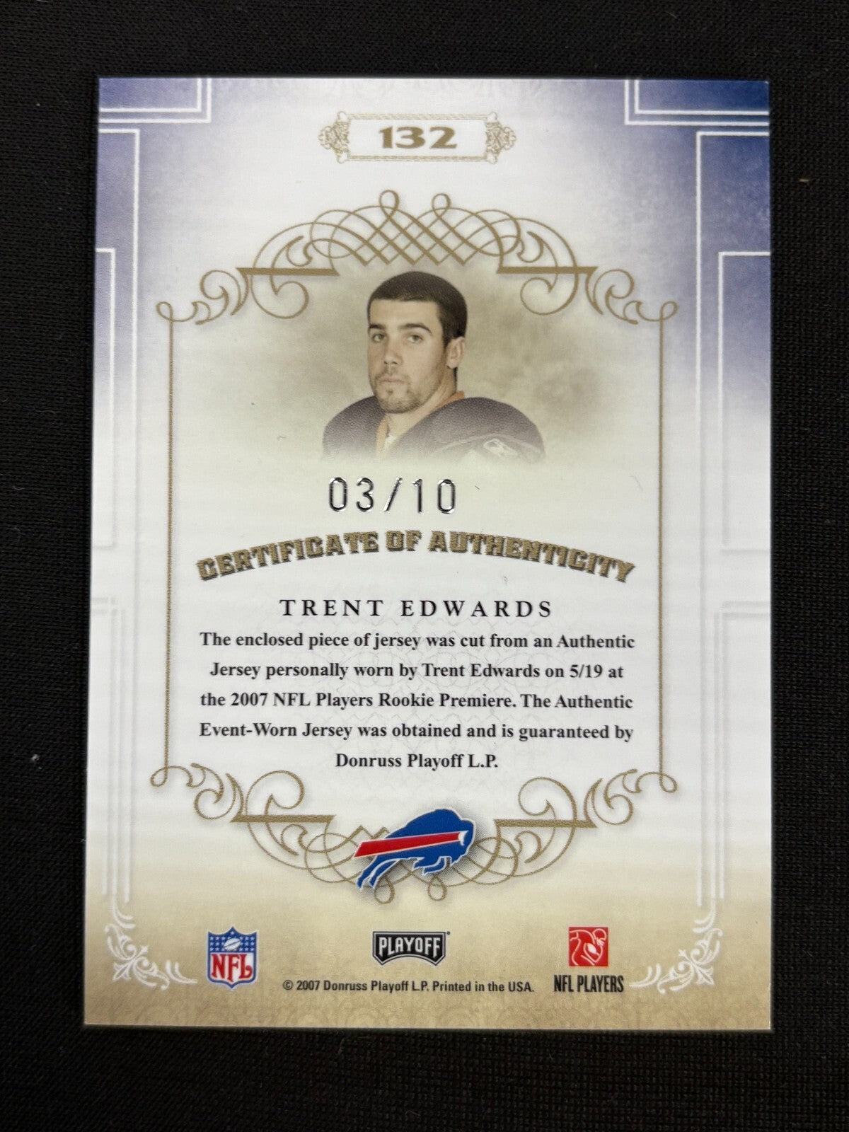 Trent Edwards 2007 National Treasures Rebook Logo Patch RC Buffalo Bills 3/10