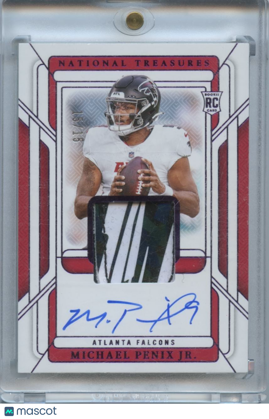 Michael Penix Jr. 2024 National Treasures Auto Autograph GLOVE RC Falcons 15/15