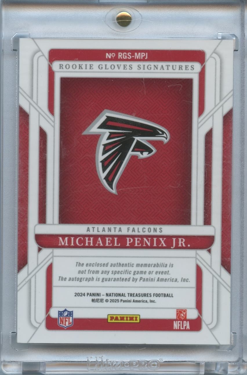 Michael Penix Jr. 2024 National Treasures Auto Autograph GLOVE RC Falcons 15/15