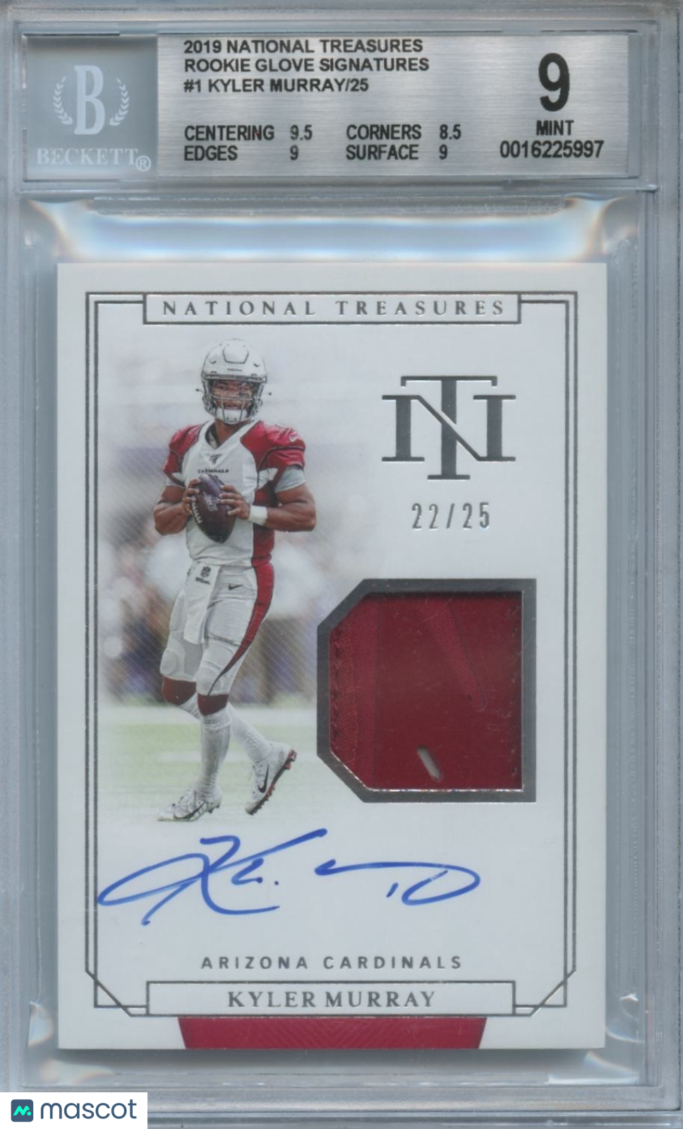 Kyler Murray 2019 National Treasures Auto Autograph Glove RC Cardinals /25 BGS 9