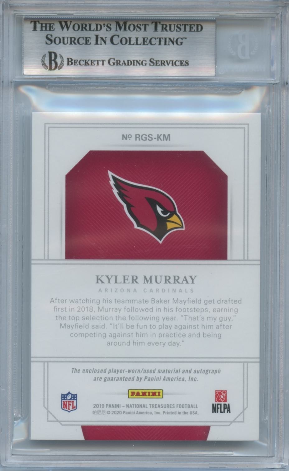 Kyler Murray 2019 National Treasures Auto Autograph Glove RC Cardinals /25 BGS 9