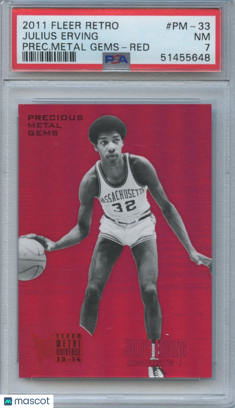 Julius Erving 2011 Fleer Retro RED Precious Metal Gems PMG UMass 130/150 PSA 7