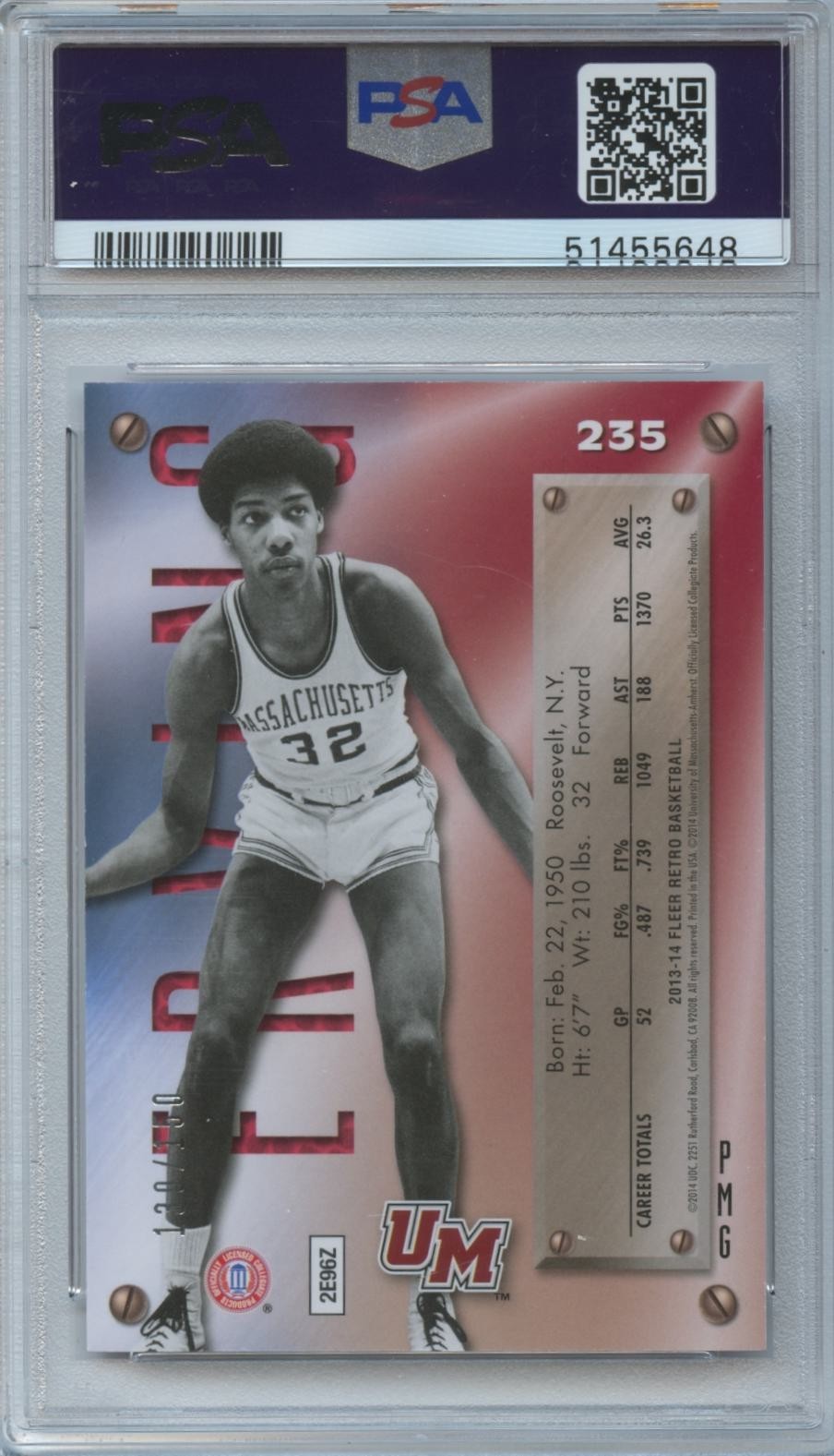 Julius Erving 2011 Fleer Retro RED Precious Metal Gems PMG UMass 130/150 PSA 7
