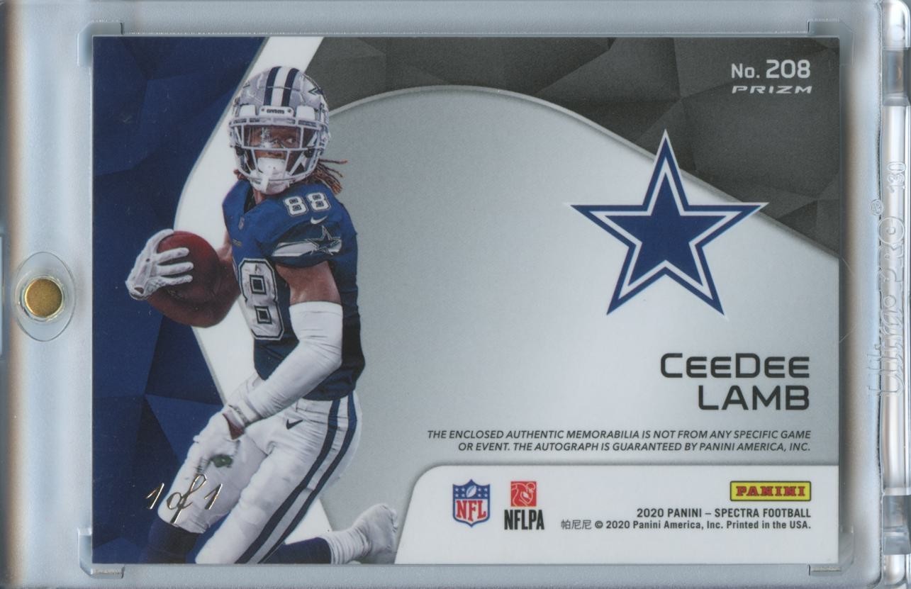 Ceedee Lamb 2020 Spectra Gold Vinyl Auto Autograph Patch RC Dallas Cowboys 1/1