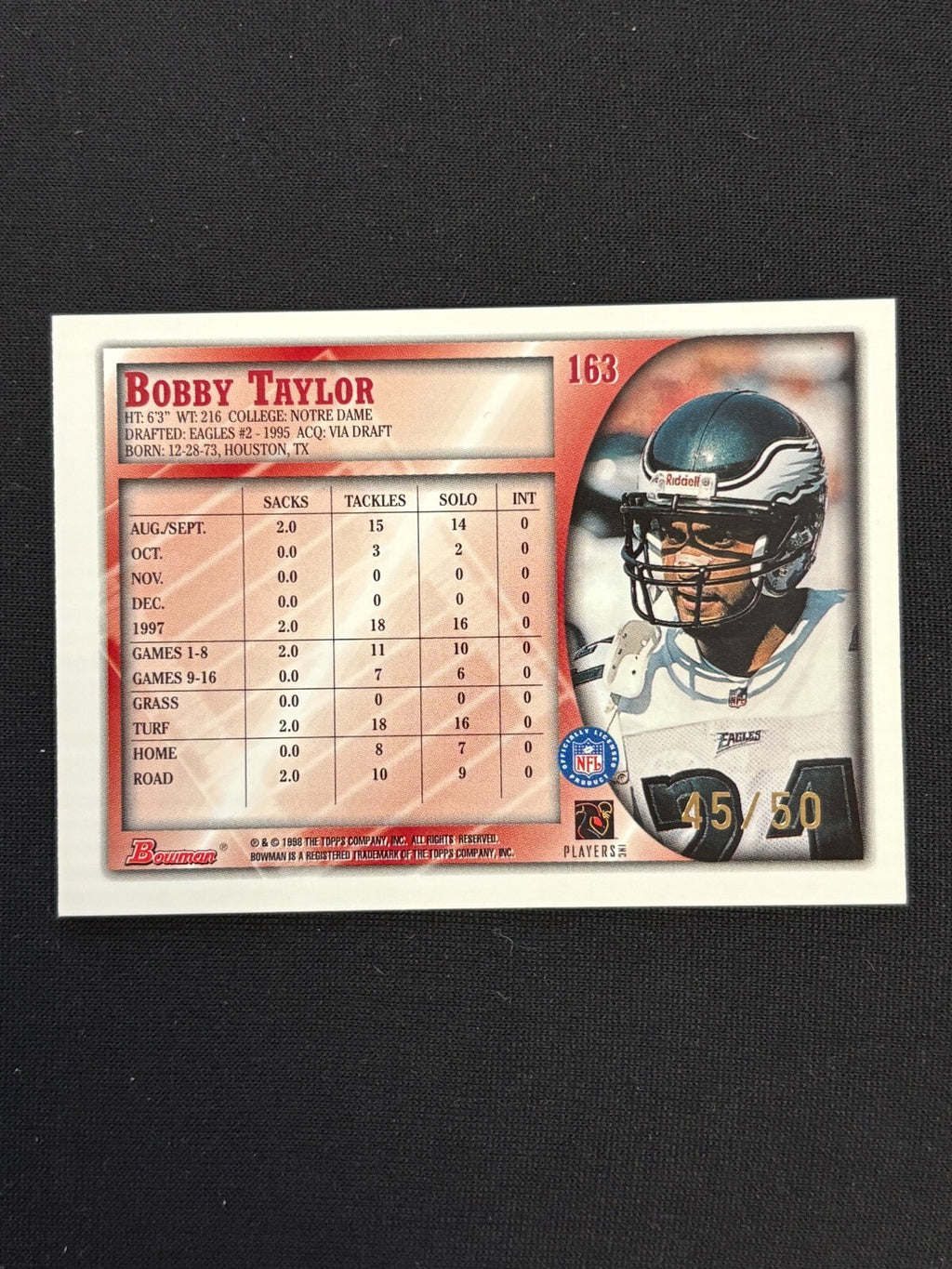 Bobby Taylor 1998 Bowman 50th Anniversary GOLD Philadelphia Eagles 45/50 #163