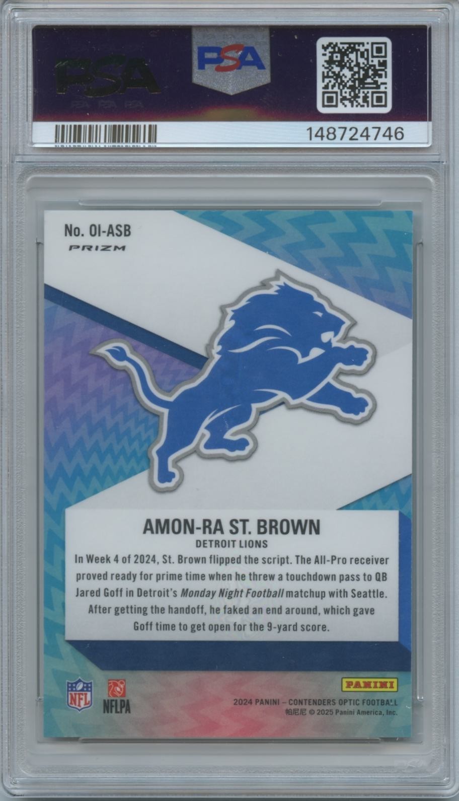 Amon-Ra St. Brown 2024 Contenders Optic Illusion SSP CASE HIT Lions PSA 10