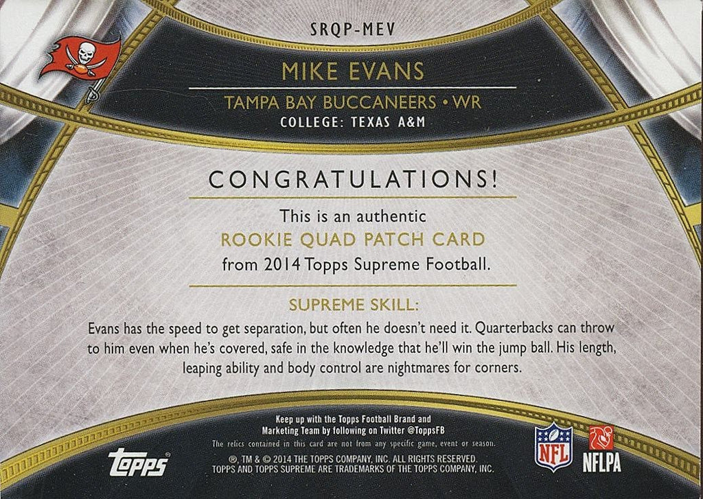 Mike Evans 2014 Topps Supreme Rookie Patch RC Tampa Bay Buccaneers 1/1
