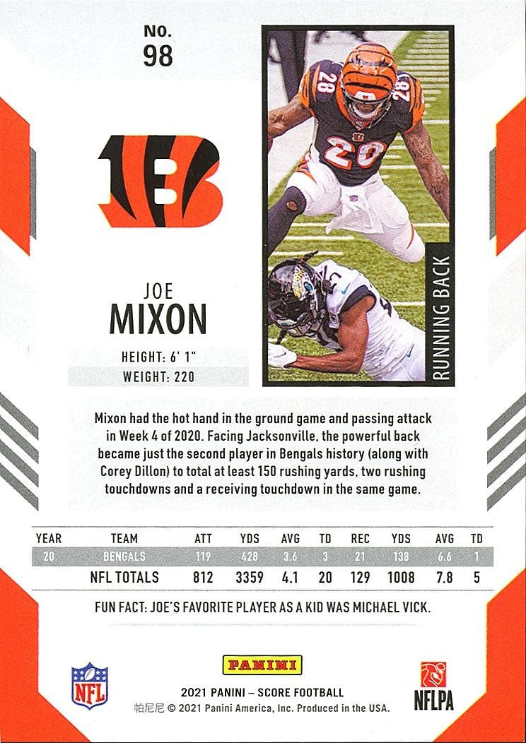 Joe Mixon 2021 Score First Down Orange SSP Cincinnati Bengals 7/10