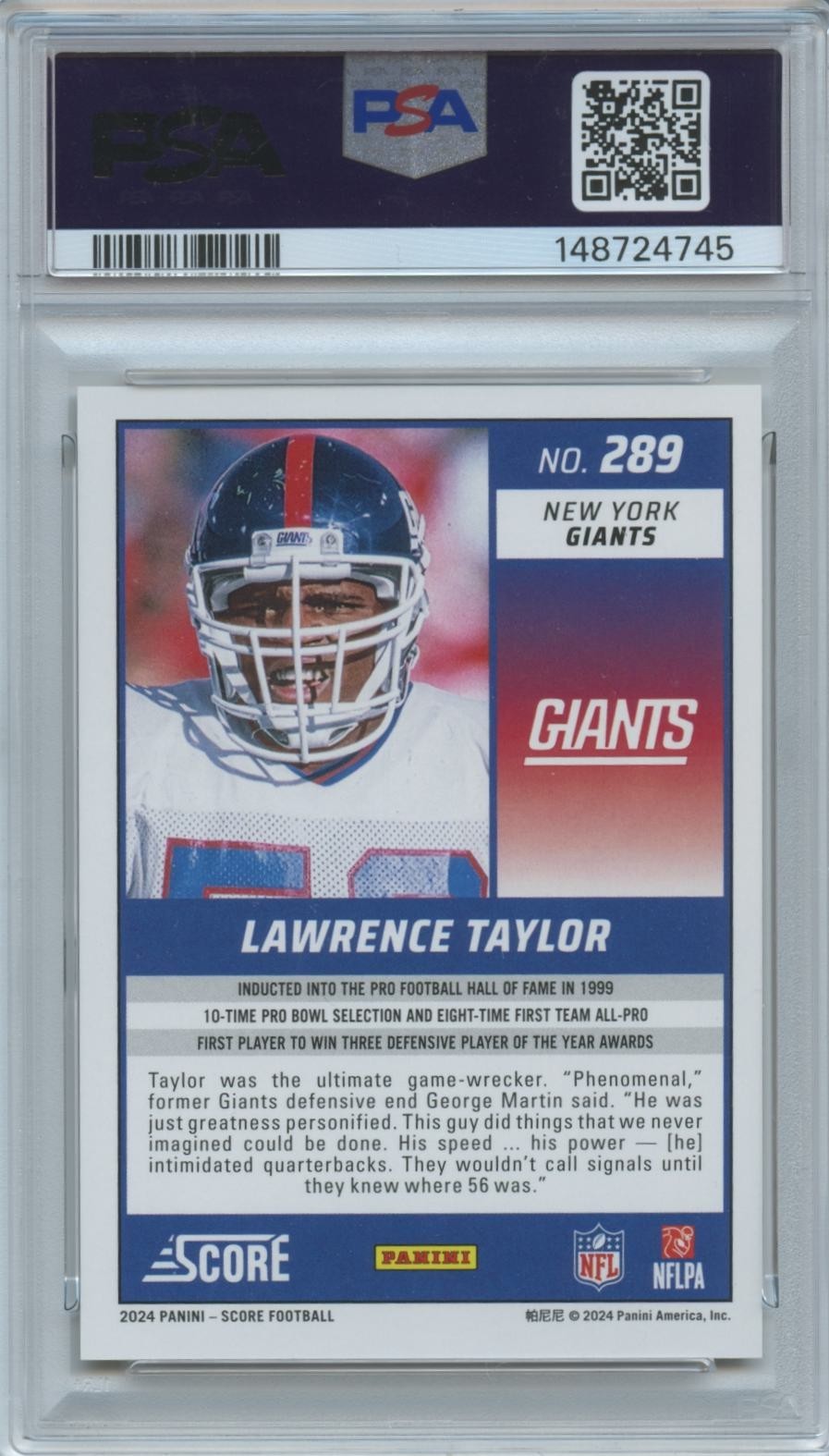 Lawrence Taylor 2024 Score GOLD Zone New York Giants 20/50 PSA 9