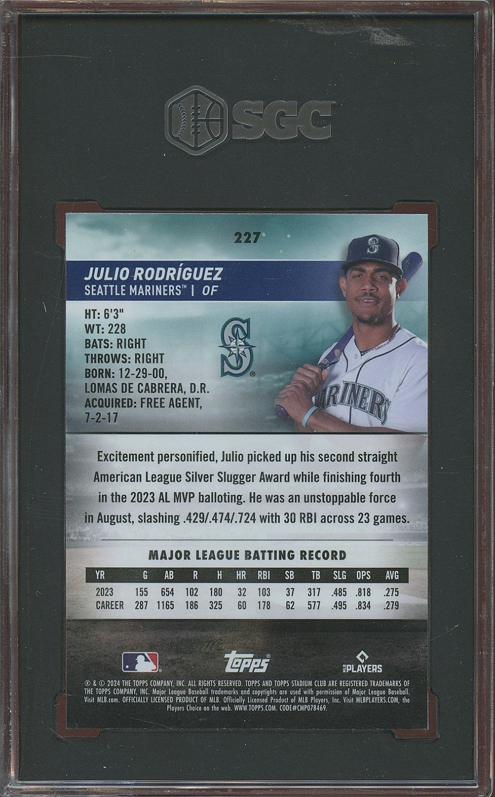Julio Rodriguez 2024 Stadium Club Green Refractor Seattle Mariners SGC 9