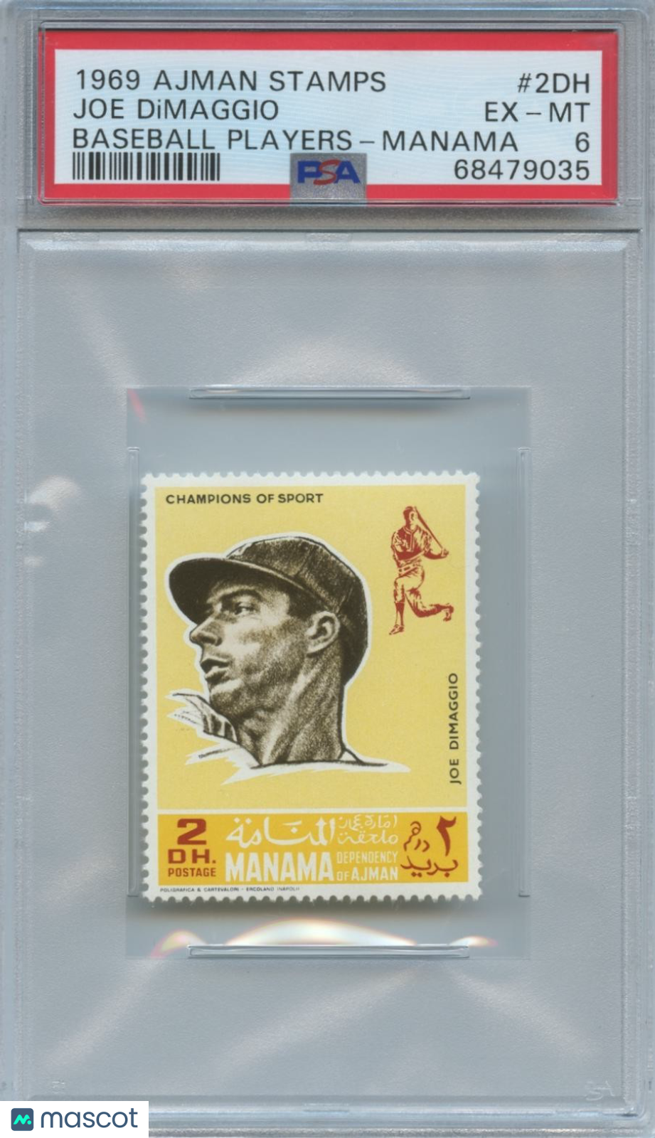 Joe Dimaggio 1969 Ajman Stamps New York Yankees #2DH PSA 6