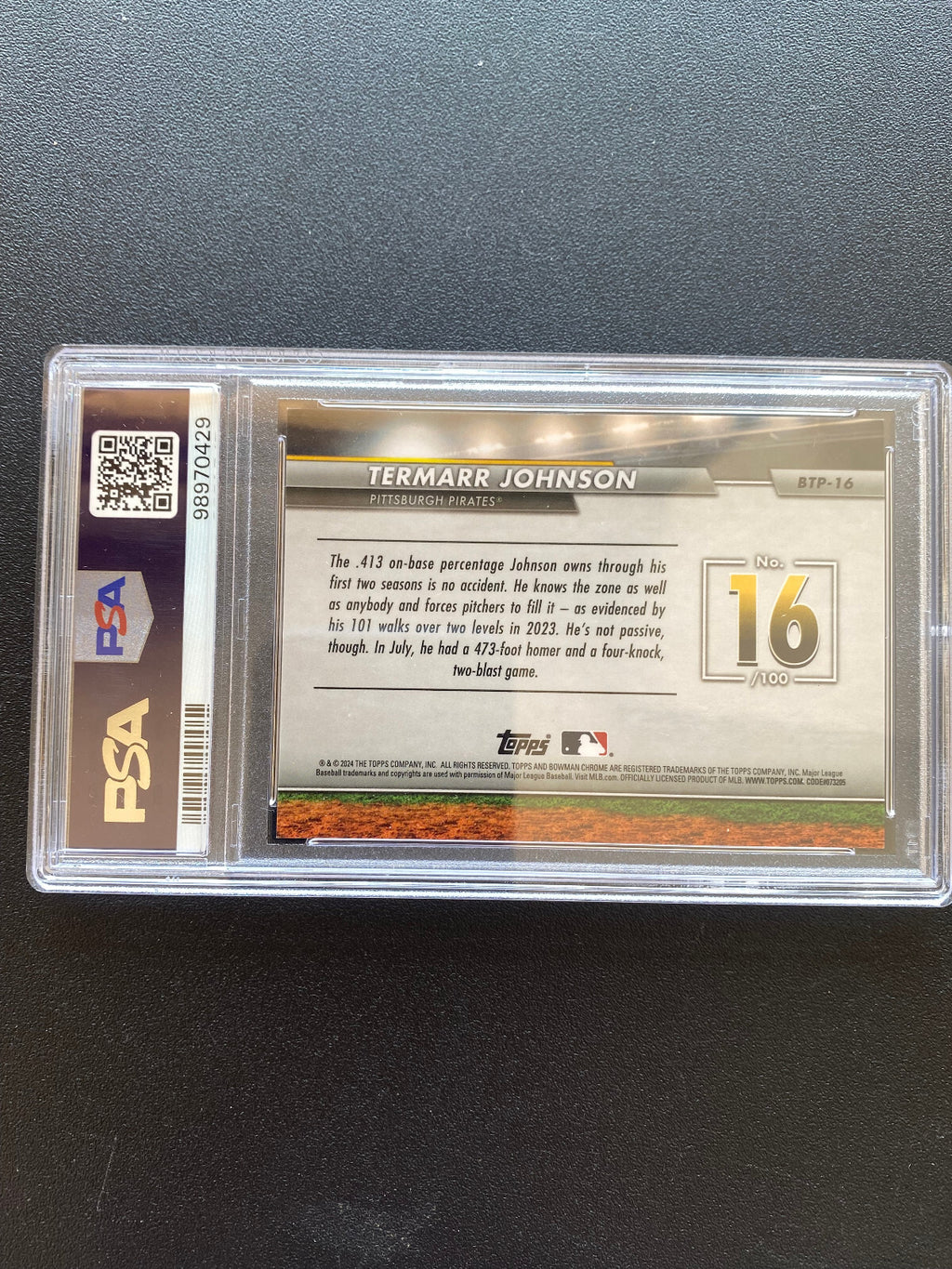 Termarr Johnson 2024 Bowman Chrome Top 100 Orange Refractor 22/25 Pirates PSA 9