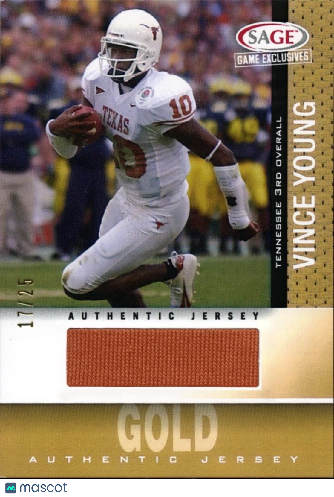 Yince Young 2006 SAGE HIT GOLD Jersey Patch Rookie Texas Longhorns 17/25