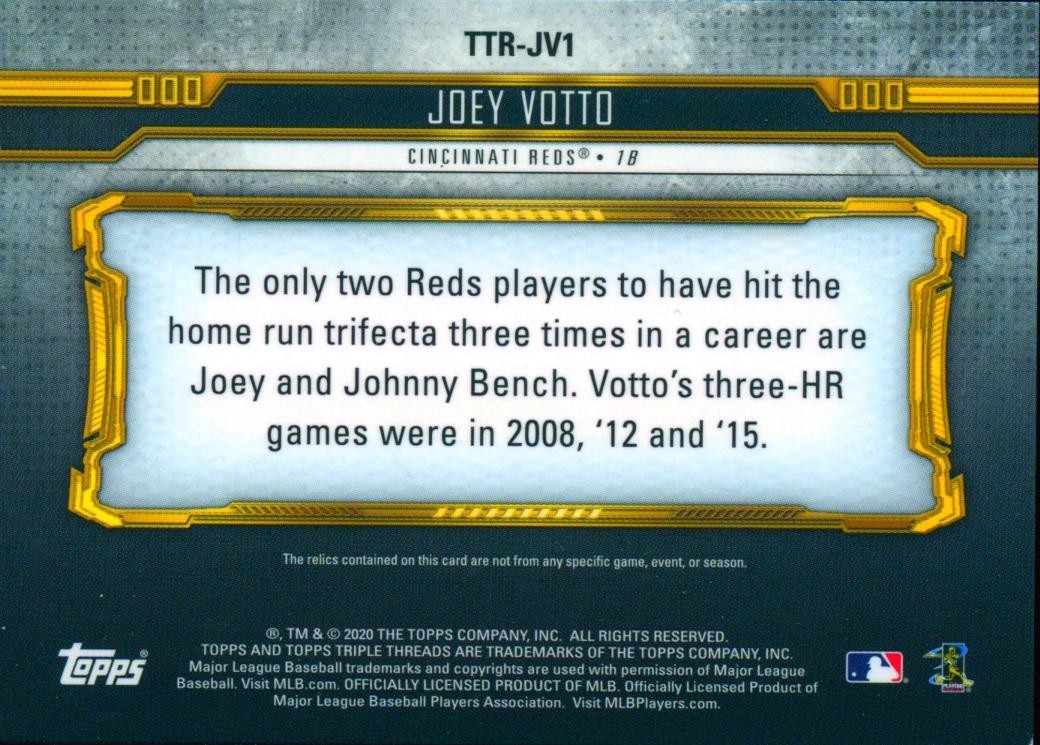 Joey Votto 2020 Topps Triple Threads Game Used Bat Trifecta Cincinnati Reds 8/36