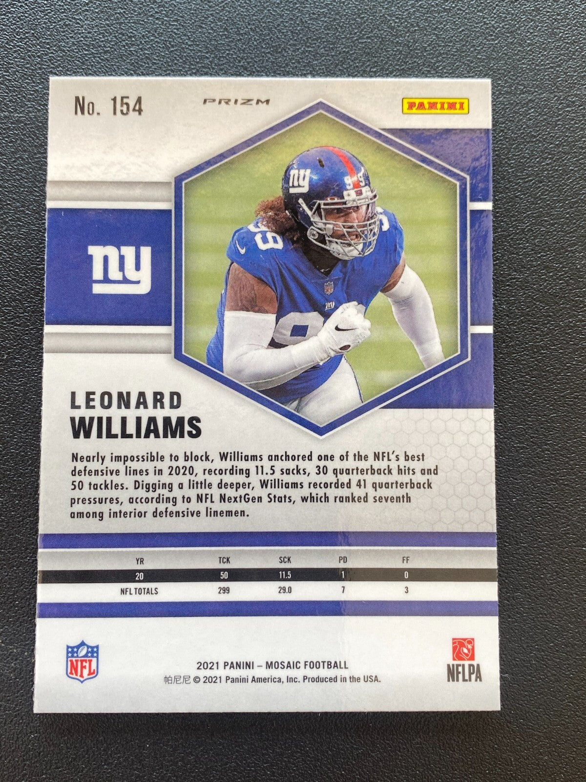 Leonard Williams 2021 Mosaic Genesis Prizm SSP New York Giants #154