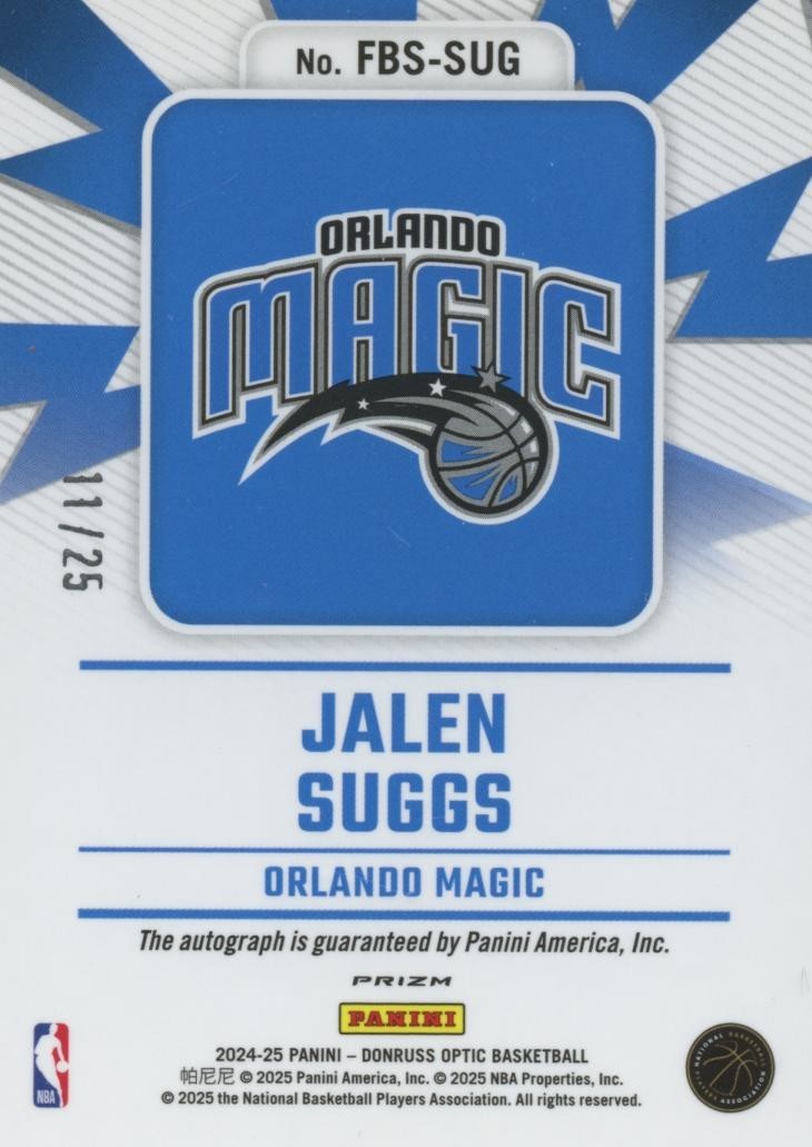 Jalen Suggs 2024-25 Optic Pink Fastbreak Auto Autograph Orlando Magic 11/25