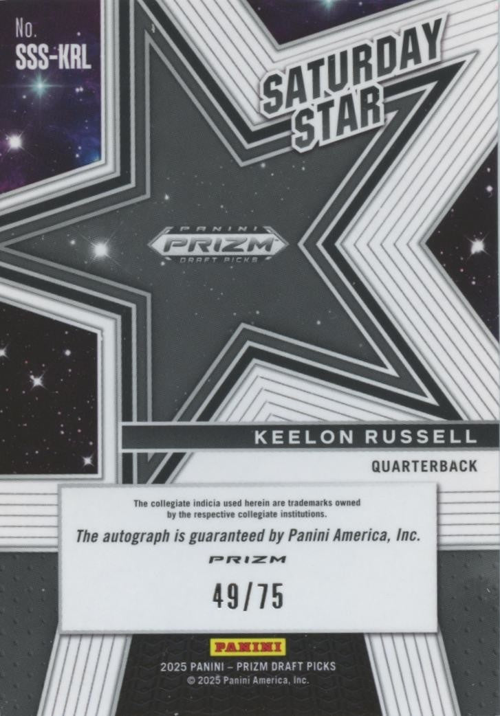 Keelon Russell 2025 Prizm Draft Auto Autograph RC Orange Alabama 49/75