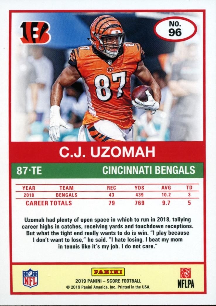 C.J. Uzomah 2019 Score End Zone Green SSP Cincinnati Bengals 2/6 #96