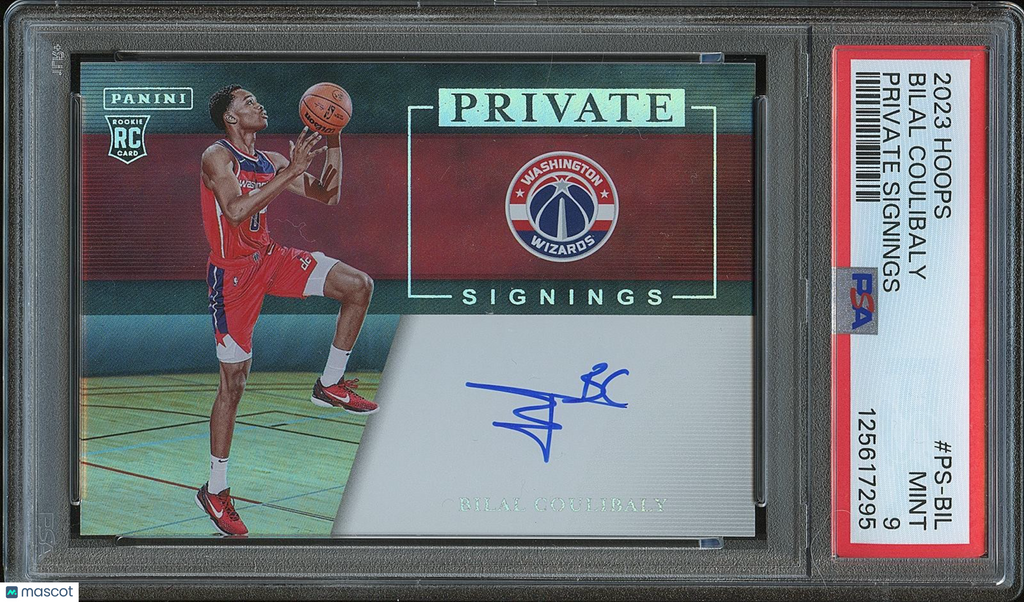 Bilal Coulibaly 2023 Hoops Private Signings Auto Autograph RC Wizards PSA 9