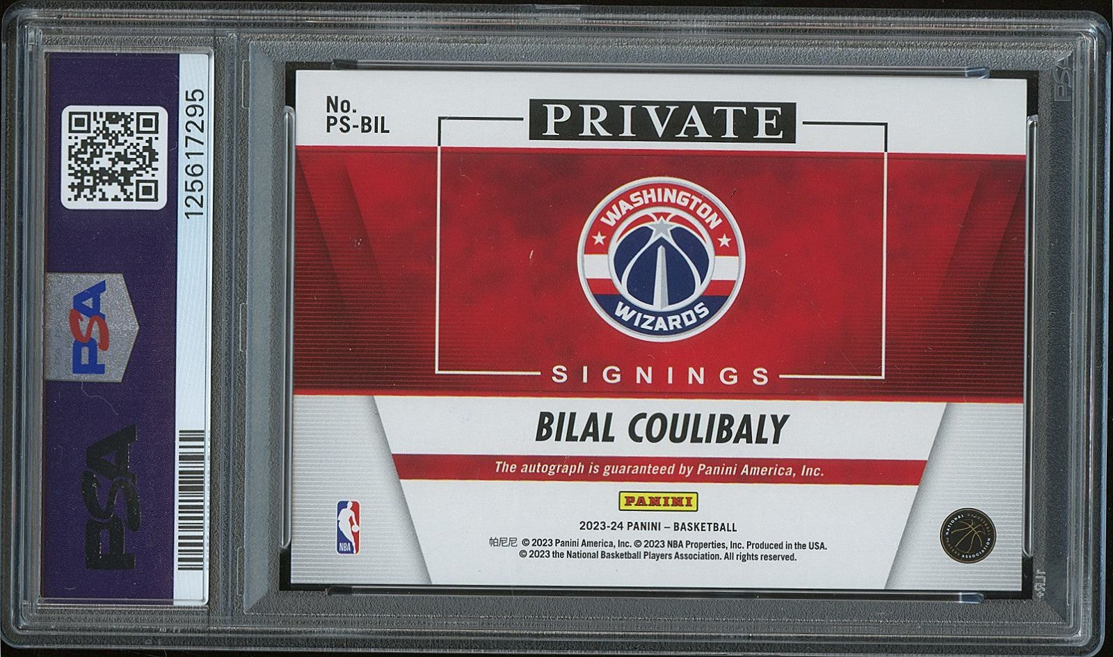 Bilal Coulibaly 2023 Hoops Private Signings Auto Autograph RC Wizards PSA 9