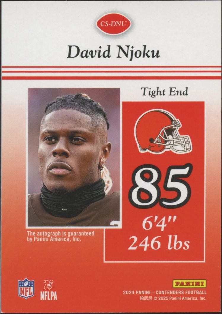 David Njoku 2024 Contenders SSD Blue On Card Auto Autograph Browns 14/50