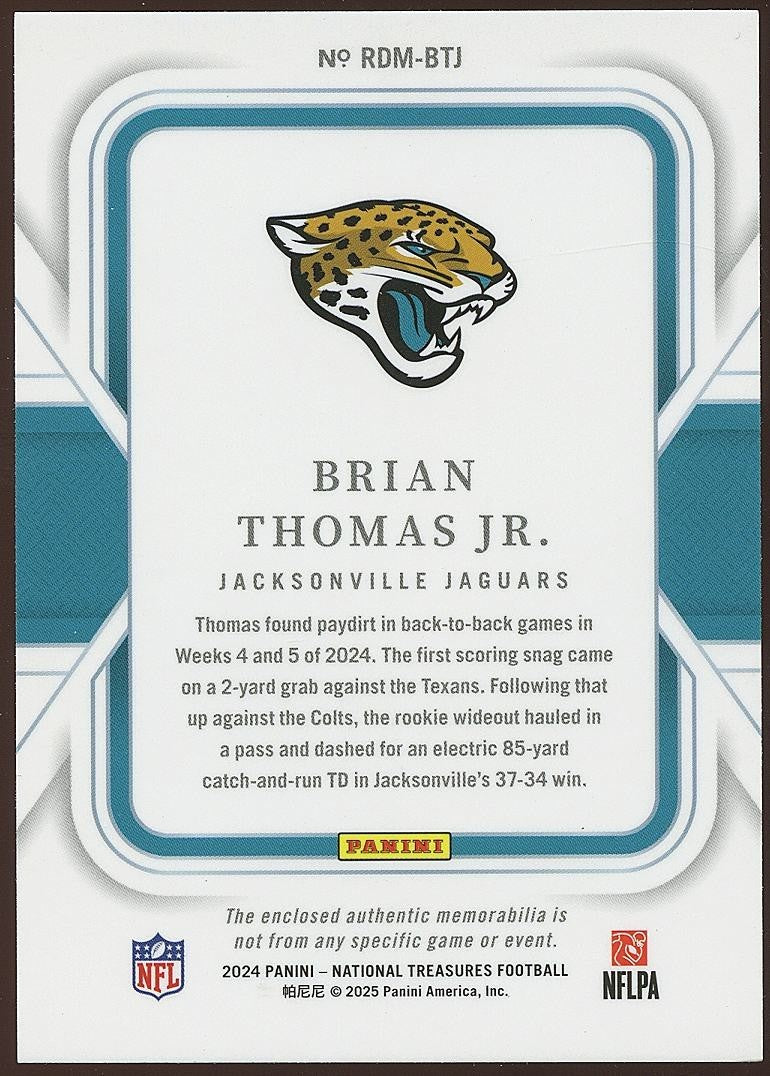 Brian Thomas Jr. 2024 National Treasures Dual Patch RC Jacksonville Jaguars /49