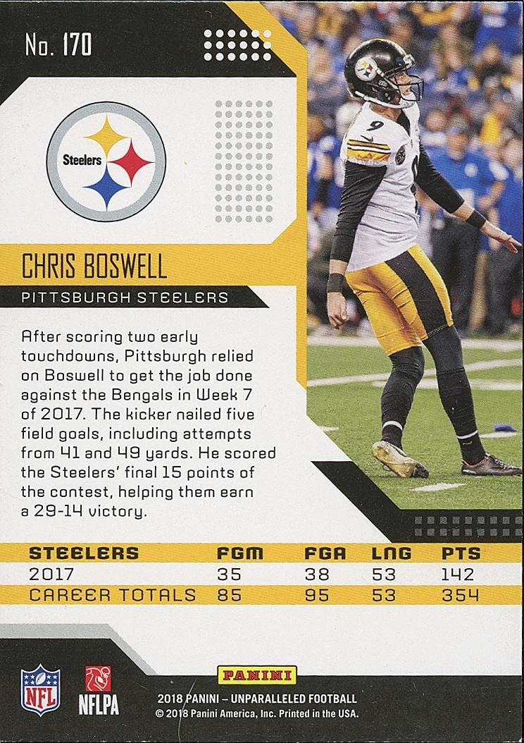 Chris Boswell 2018 Unparalleled Rookie Card RC Pittsburgh Steelers #170