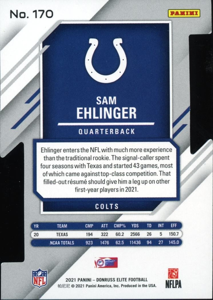 Sam Ehlinger 2021 Elite GOLD Status Die-Cut RC Rookie Texas Longhorns 7/24