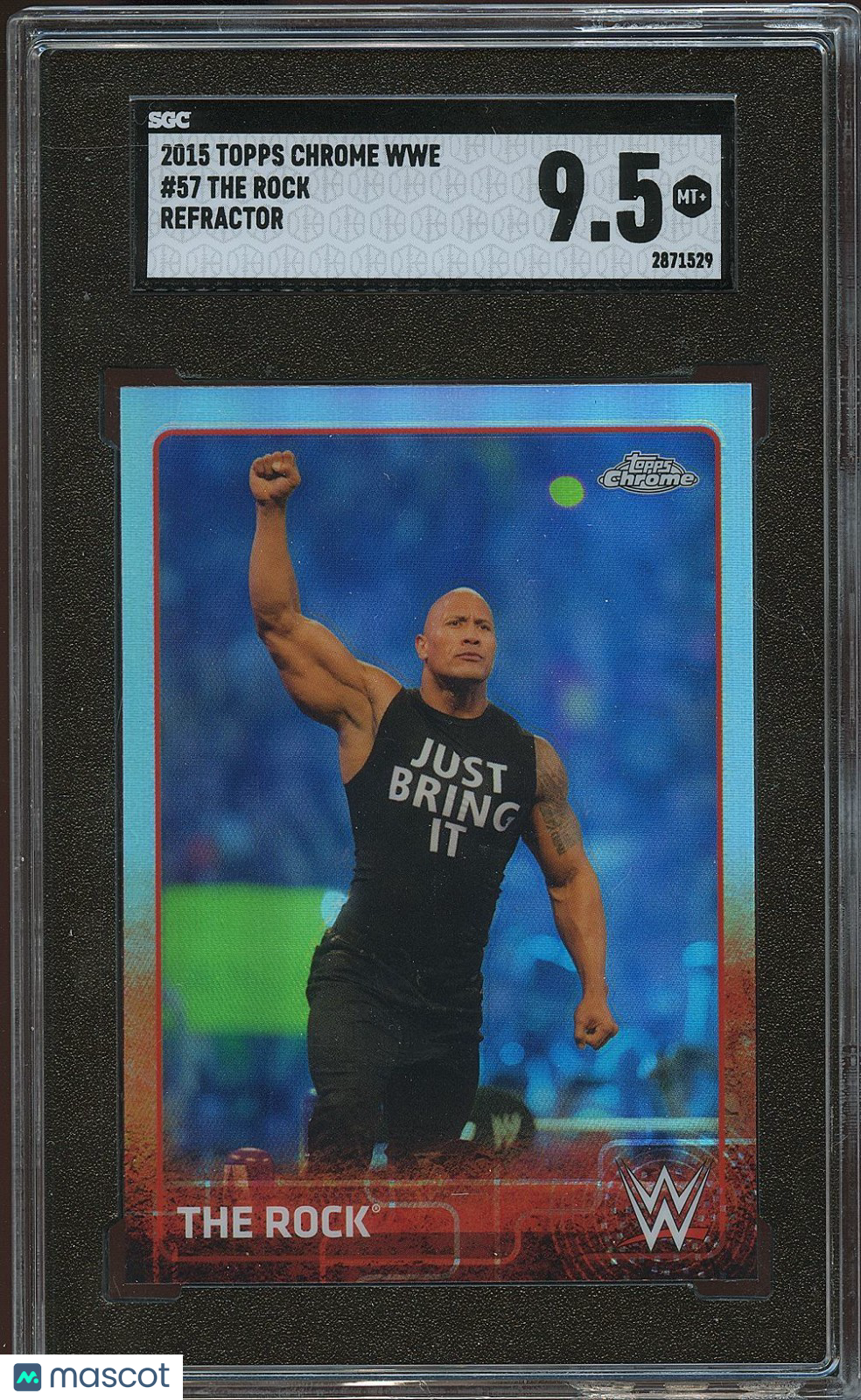 The Rock 2015 Topps Chrome Refractor WWE Wrestling #57  SGC 9.5