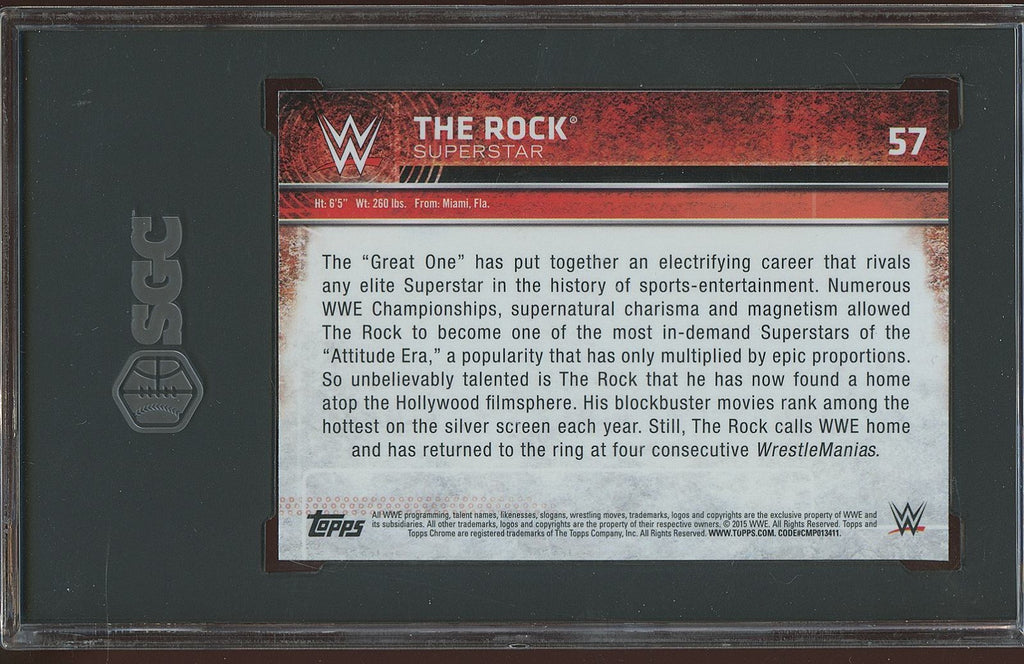 The Rock 2015 Topps Chrome Refractor WWE Wrestling #57  SGC 9.5