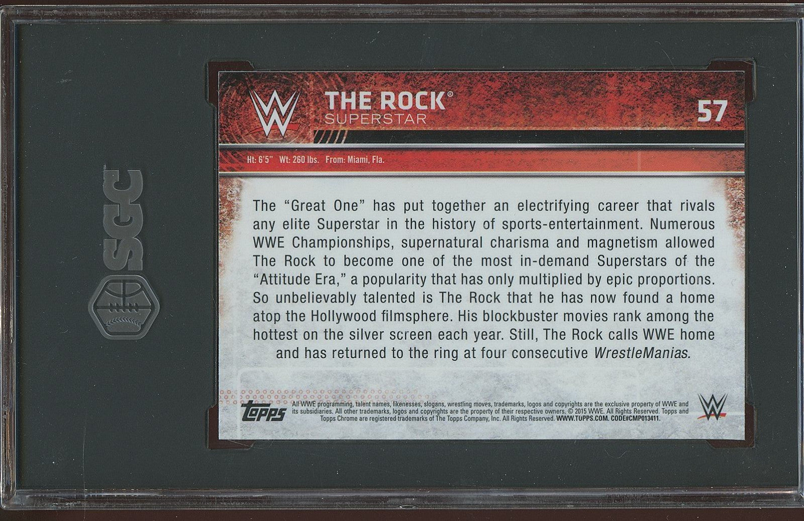 The Rock 2015 Topps Chrome Refractor WWE Wrestling #57  SGC 9.5