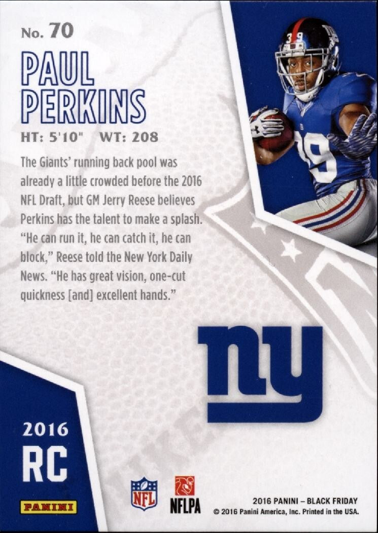 Paul Perkins 2016 Panini Black Friday Cracked Ice Rookie RC New York Giants 5/25
